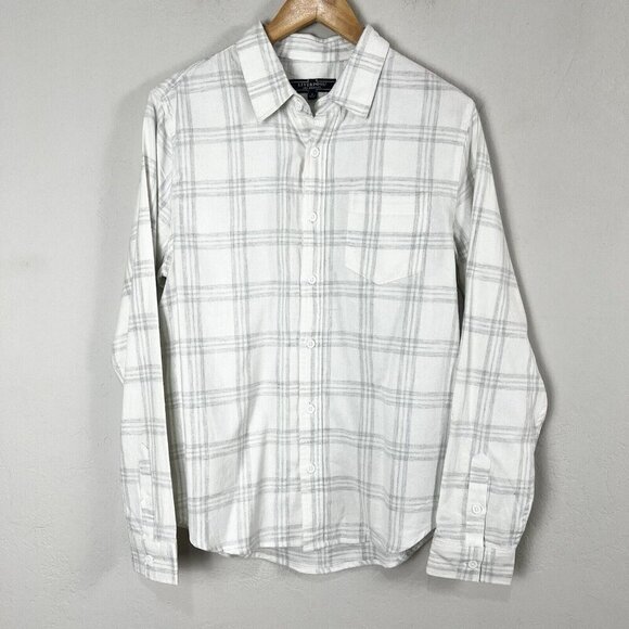 LIVERPOOL Flannel Button Down Long Sleeve Shirt Off White Plaid Men's Small NEW‎ - Picture 1 of 10